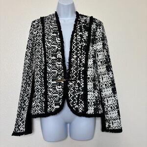 Joseph Ribkoff Jacket Blazer Size 8 Black/White Geometric Patterns Black Trim
